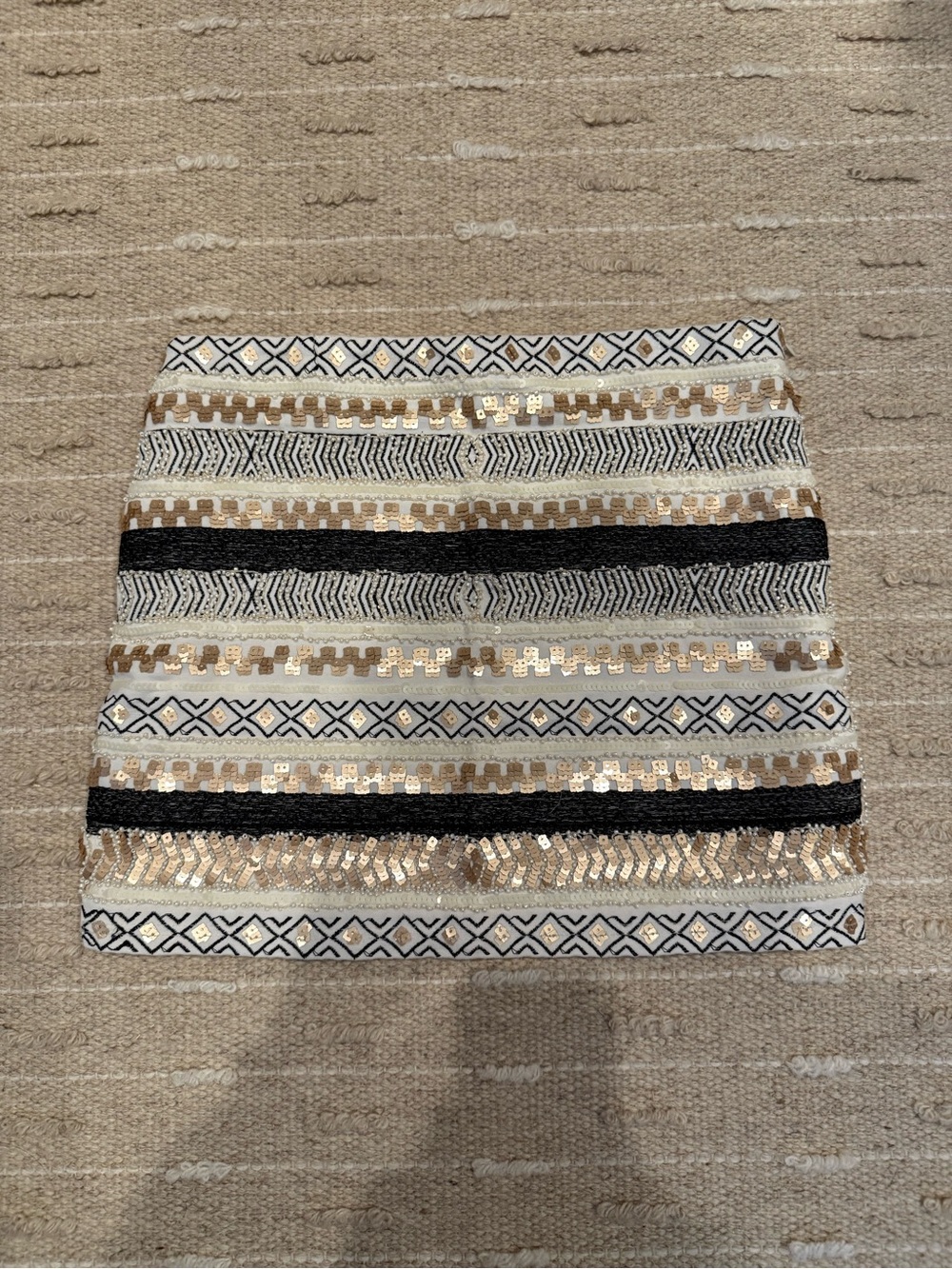 Foreign Exchange Gold, Black & Cream Embroidered Mini Skirt